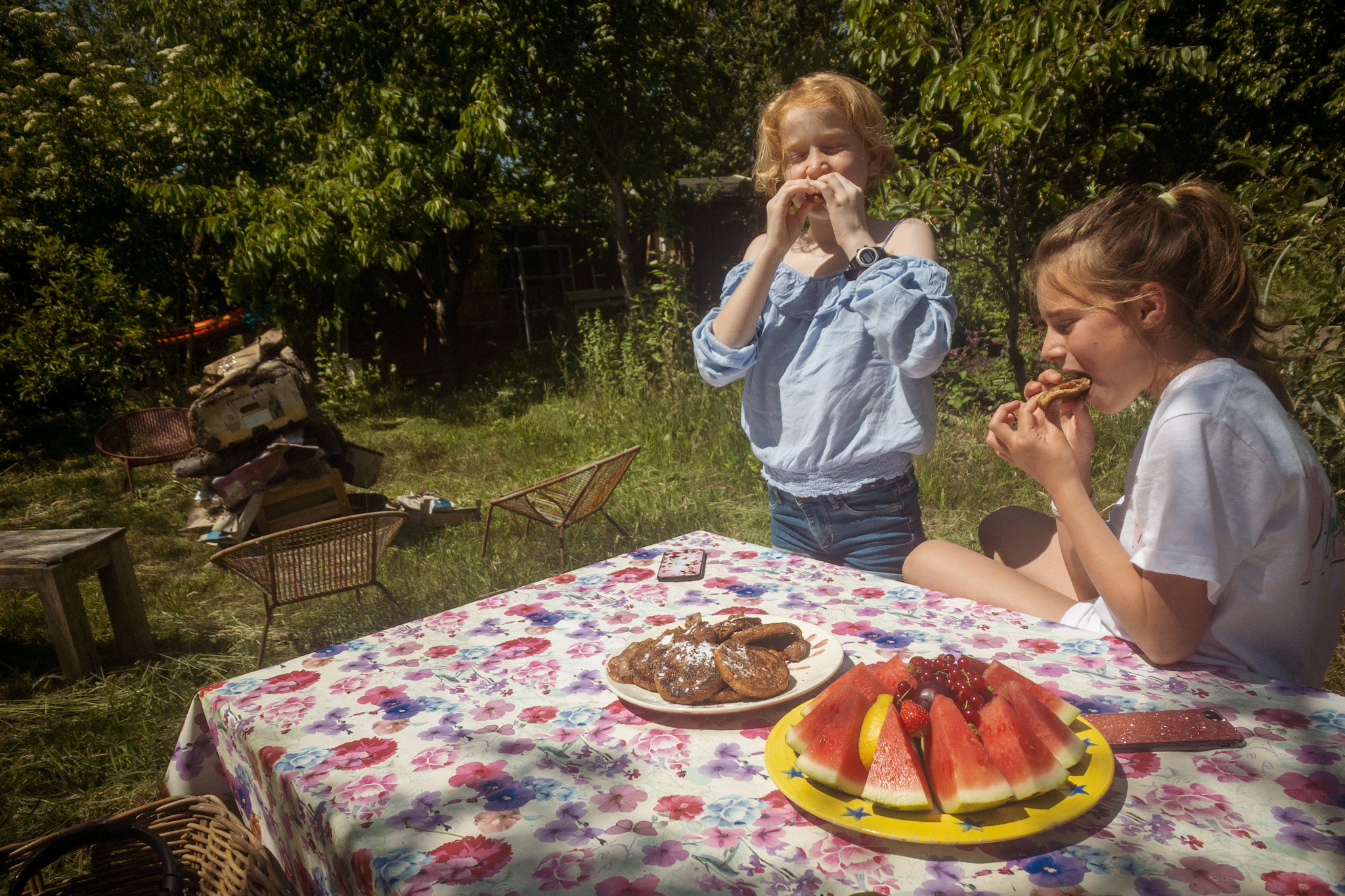 Lunchen met wentelteefjes en watermeloen